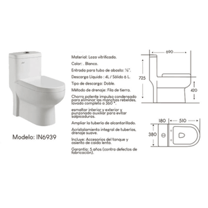 Inodoro Blanco One Piece moderno XM IN6939
