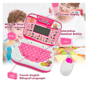 Mini Ordenador Laptop Inteligente para Niños Máquina de Aprendizaje en Español Inglés - Rosado