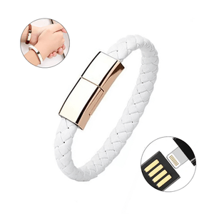 Brazalete de Cuero Cable Lightning a USB - Blanco