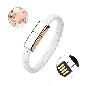 Brazalete Pulsera de Cuero Cable Usb Tipo C - Blanco