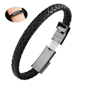 Brazalete de Cuero Cable Lightning a USB - Negro