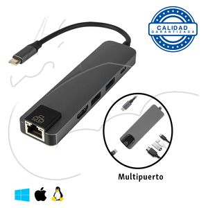 Adaptador Tipo C A Hdmi 4k Usb 3.0 Lan 5 En 1 Multipuerto 4k