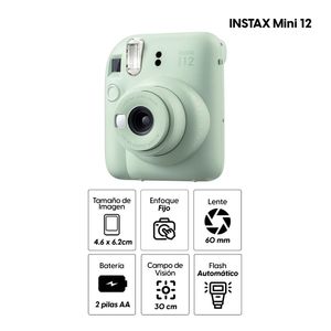 Cámara Fujifilm Instax Mini 12 Exposición automática, lente 60mm, verde pastel