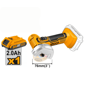 Amoladora angular 3 Pulgadas 20V + 7 discos + cargador + 1 bateria 2ah Ingco  cagli76017