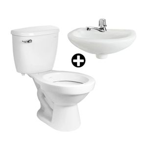 COMBO Inodoro Punta Sal Integrado + Lavatorio Punta Sal Blanco + Llave de lavatorio Bavaro