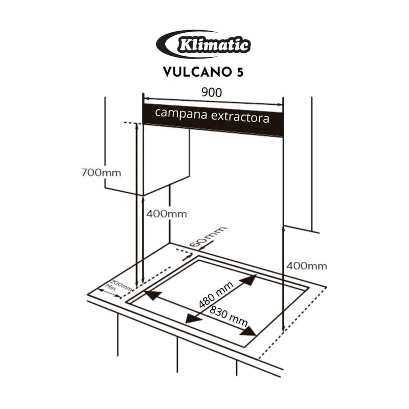 COMBO Cocina Klimatic: Cocina Empotrable Vulcano 5 Hornillas + Campana ...