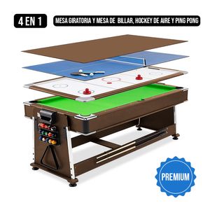 Mesa de Juegos 4 en 1 Multifuncional Billar, Hockey de aire, Ping Pong