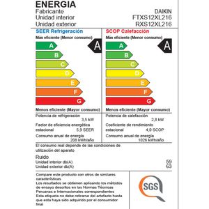 Aire Acondicionado Daikin 12,000BTU 15 a 20m2 Frío-Calor Inverter
