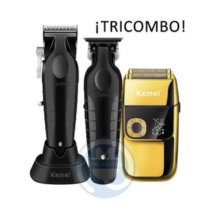 Tricombo Kemei Cortadora KM2296 con Trimmer KM2299 y Afeitadora KM2028