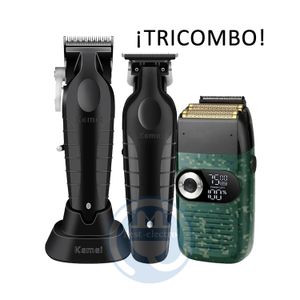 Tricombo Kemei Cortadora KM2296 con Trimmer KM2299 y Afeitadora KM2027