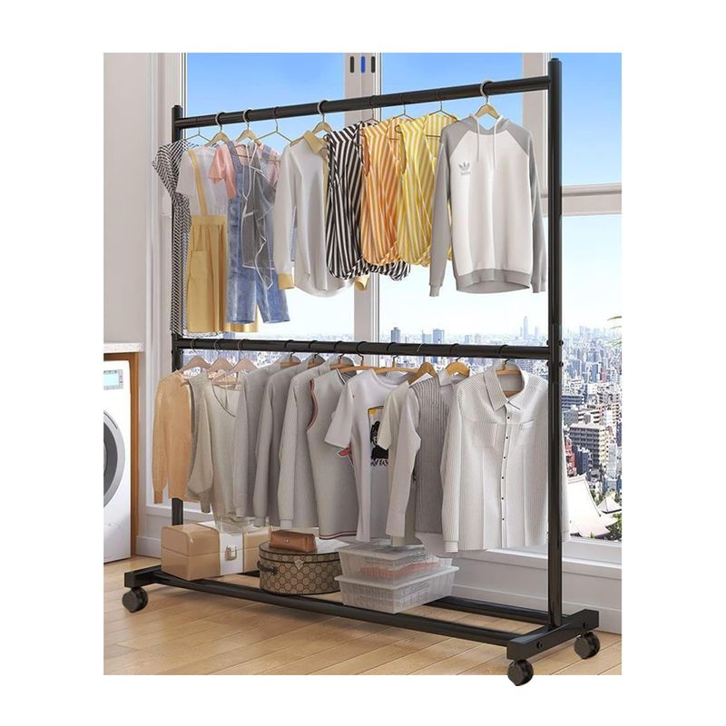 Ropero Armario Closet Perchero Organizador Ropa 2 niveles YG65 Negro Real Plaza