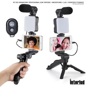 Kit De Grabacion Tripode Microfono Luz Shooter Intelrud FYI260022