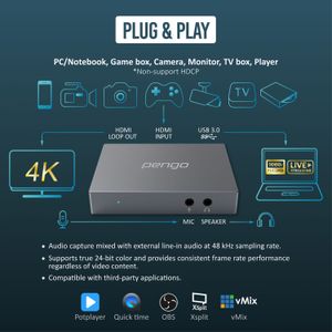 Grabador de Video Pengo Technology 4K Hdmi a Usb 3.0 Gris Titanio