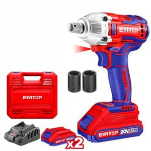Llave de Impacto 1/2" 20v Batería 2ah y Cargador Emtop ECDLIW2038