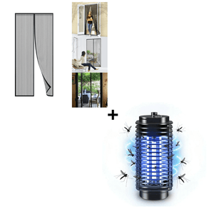Combo Cortina Mosquitero Imantada + Lampara Mata Insectos Eléctrico
