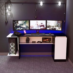 Escritorio Gamer NR 02 140cm 1 Puerta Movenda Negro/ Blanco