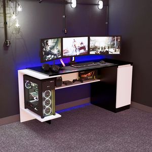 Escritorio Gamer NR 02 140cm 1 Puerta Movenda Negro/ Blanco