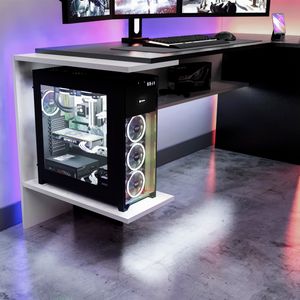 Escritorio Gamer en L NR 03 140X106cm 1 Puerta Movenda Negro/ Blanco