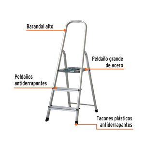 Escalera Tubular Plegable, 3 Peldaños, Aluminio, Truper 16764