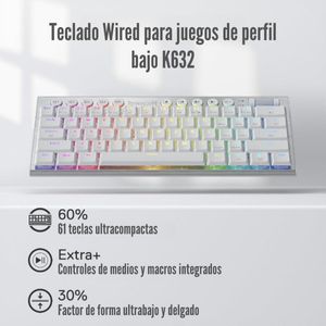 Teclado Redragon Horus Mini K632 60% Wired Switch Red Blanco