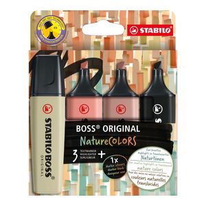 Marcador STABILO Boss 3 Colores Naturales + 1 Marcador Negro Cálidos