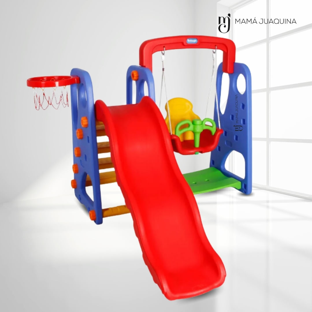 Tobogán Infantil 7 En 1 Con Canasta De Baloncesto, Portería Y Columpio, Estructura De Plástico HDPE Para Interior Y Exterior, Juego De Patio Montessori Para Niños De 1 A 3 Años