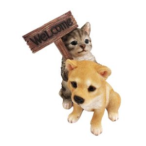 Adorno Bienvenido Perro y Gato Resina 17cm Orange