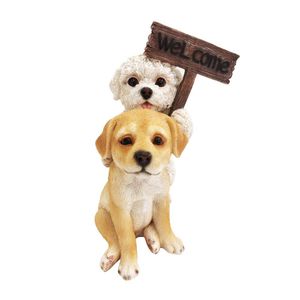 Adorno Bienvenido 2 Perros Resina 17.5cm Orange