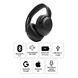 Audífonos con cancelación de ruido JBL Tour One M2 micrófono incorporado, máx. 50 horas, control de música y llamadas, negro