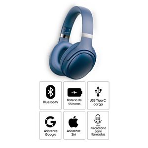 Audífonos bluetooth on ear Decibel Rhythmic con función radio FM, máx. 55 horas, azul + Estuche protector