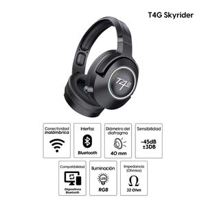 Audífonos gamer inálambrico T4G skyrider 7.1 tri-mode 2.4G, conexión bluetooth, USB-C, negro