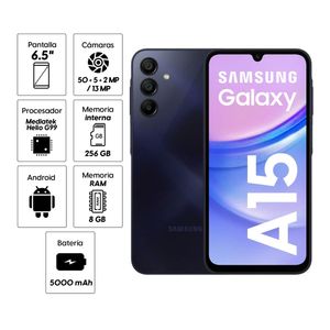 Celular Samsung Galaxy A15 256GB, 8GB ram, cámara principal 50MP + 5MP + 2MP, frontal 13MP, 6.5", negro