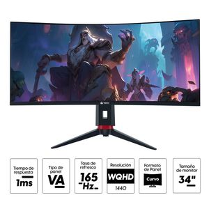 Monitor curvo 34" Teros TE-3410G Panel VA, WQHD(1440), 165Hz, 1ms, entradas HDMI, FreeSync