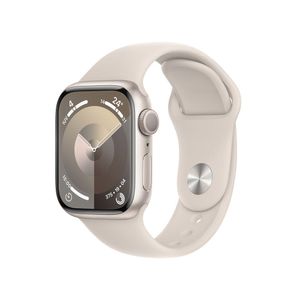 Apple Watch Series 9 GPS - Caja de aluminio blanco estrella 41 mm - Correa deportiva blanco estrella - Talla M/L