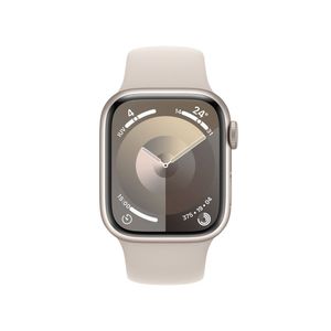 Apple Watch Series 9 GPS - Caja de aluminio blanco estrella 41 mm - Correa deportiva blanco estrella - Talla M/L