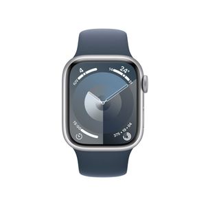 Apple Watch Series 9 GPS - Caja de aluminio plata 41 mm - Correa deportiva azul tempestad - Talla M/L