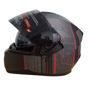 Casco de Moto Dextrux Certificado Doble Visor en Negro con Rojo
