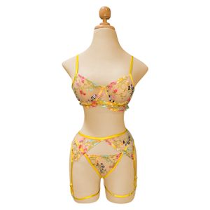 Lenceria Amarilla Sexy Mujer Flores Amarillo