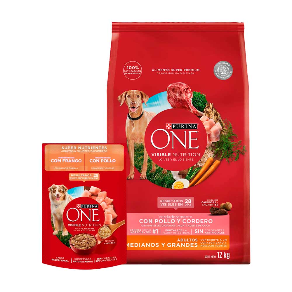 Pack PURINA ONE Perro Adulto Mediano y Grande Bolsa Sabor Cordero 12Kg ...