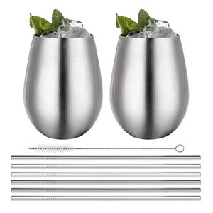 Set x 2 Vasos Para Bar con Sorbetes de Acero 304 Plateado