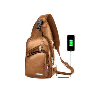 Mochila Pechera Morral Impermeable Con puerto USB Canguro MOD2 color Marron claro