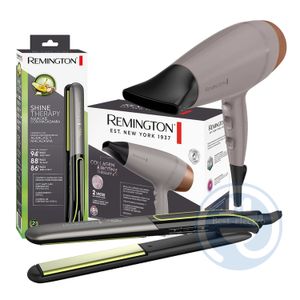 Combo Remington Alisadora Shine Therapy S12A y Secador D26A Therapy Colágeno