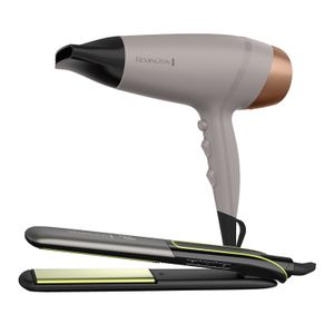 Combo Remington Alisadora Shine Therapy S12A y Secador D26A Therapy Colágeno