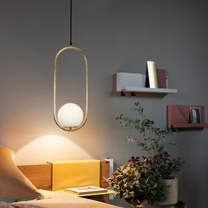 Lámpara colgante bola de cristal blanca rectangular
