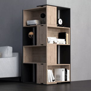 Librero Esquinero Marshall color Macadamia/Negro TU MESITA