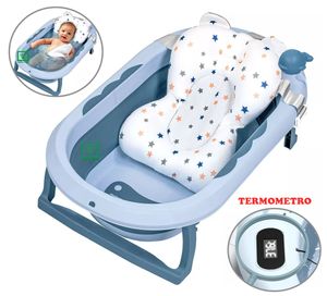 Bañera Tina de Baño Plegable Ballenita Con Termómetro Azul