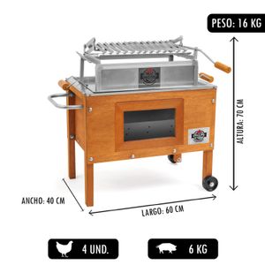 Caja China Meat Master Junior  Con Ventana + Parrilla De Ángulos Levadiza Galvanizada + Termometro