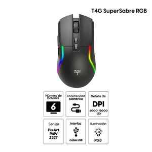 Mouse gamer T4G SuperSabre RGB alámbrico, conexión USB, 7 botones, 12000 dpi, negro