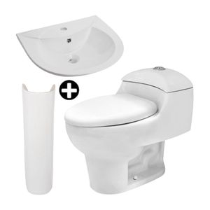 COMBO Inodoro one piece Artico Blanco + Lavatorio Indigo Blanco + Pedestal Artico Blanco Orange