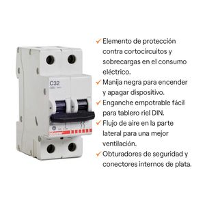 COMBO Interruptor Termomagnético 2x32A 220V-10KA + Interruptor Diferencial 2X40A 30MA 230V